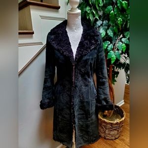 💜PRICE FIRM💜 Express Rare Vintage Black Suede & Faux Fur Coat